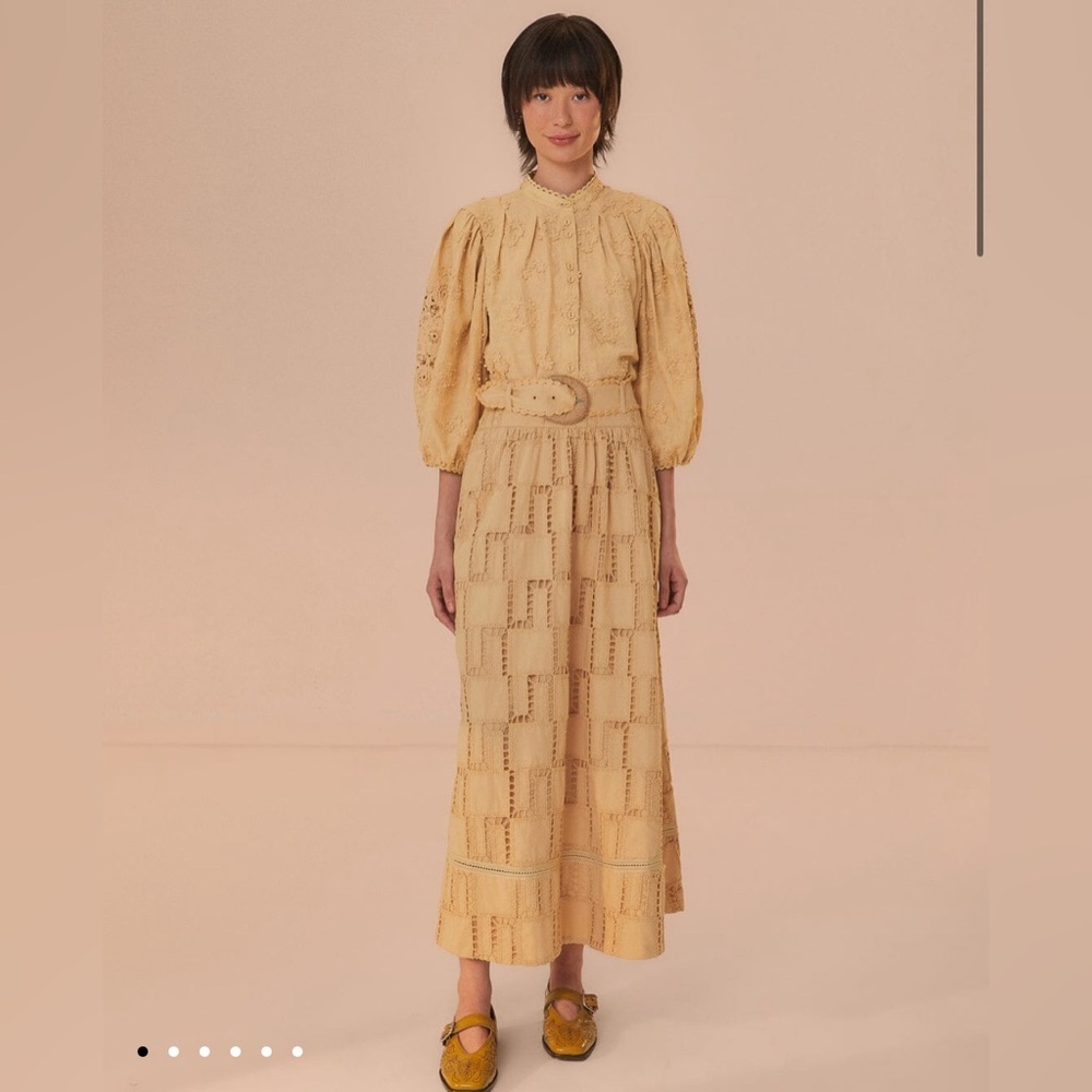 Farm Rio Sand Crochet Midi Skirt